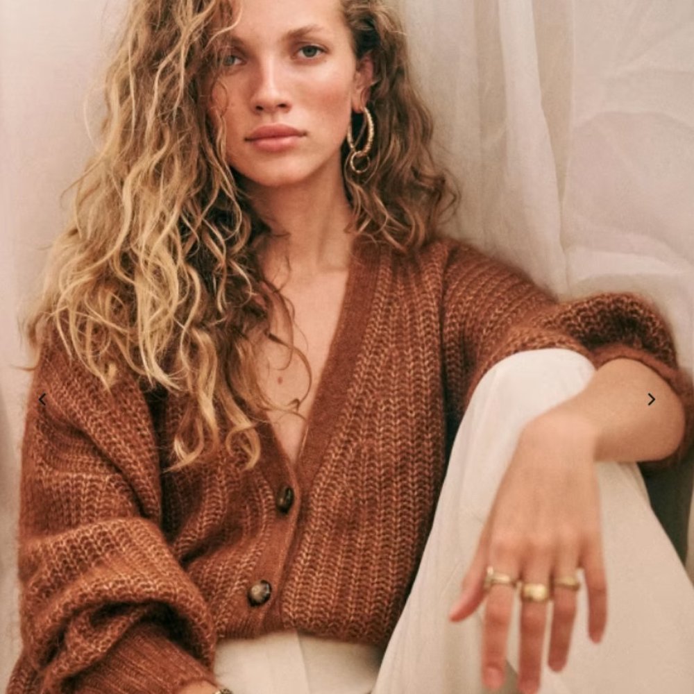 Sézane Achille Mohair Merino Wool Knit Jumper Cardigan Camel Brown Extra Small